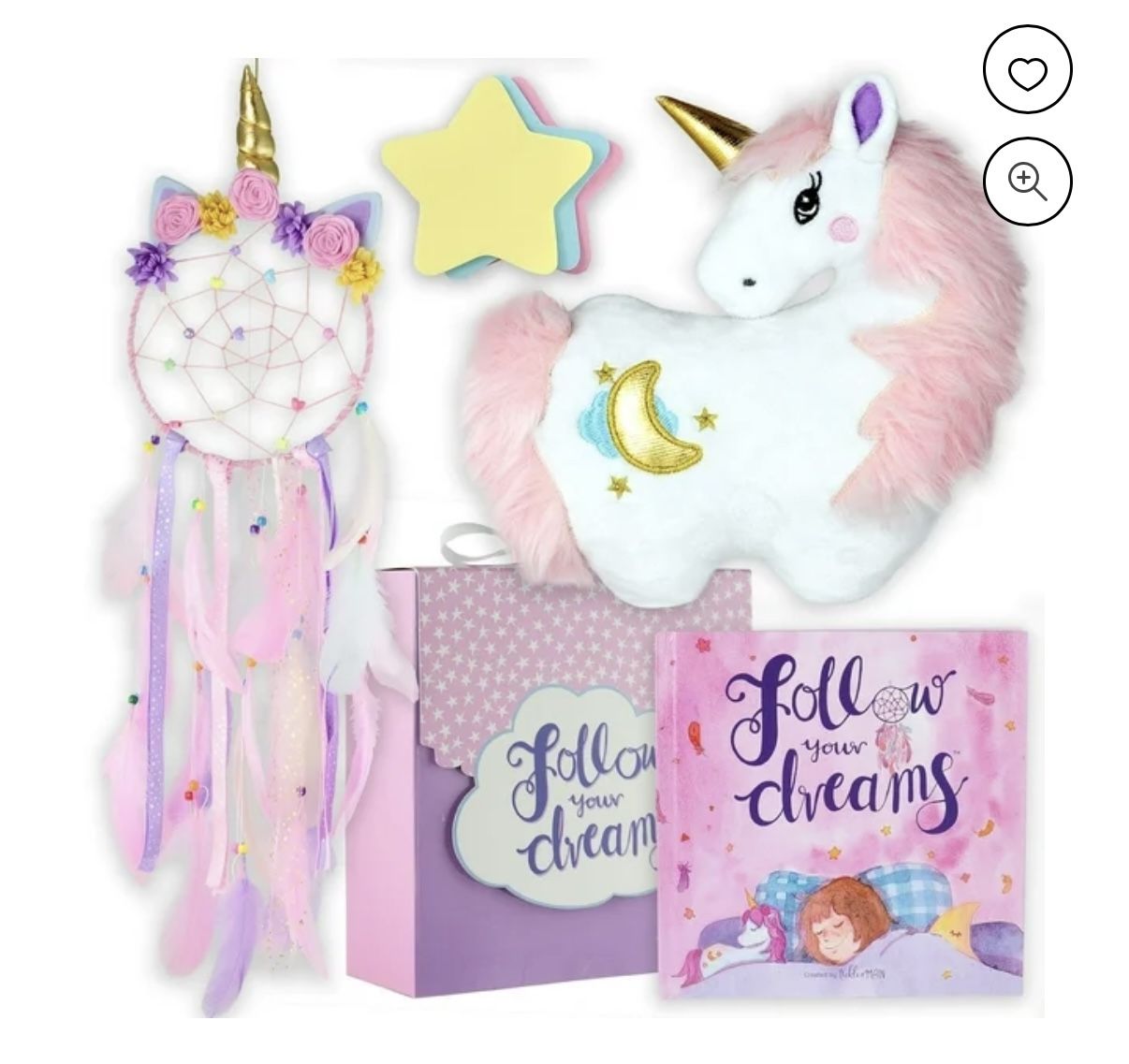 Tickle & Main 3 Pieces Unicorn Gift Sets for Girls Age 3 or Up, with Pink Dreamcatcher, Animal Plushie Toy and Storybook Set