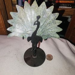 Moss Agate Peacock With Stand 