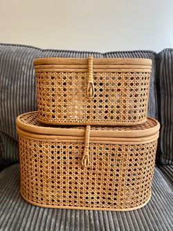 Modern decorative oval woven rattan storage boxes
