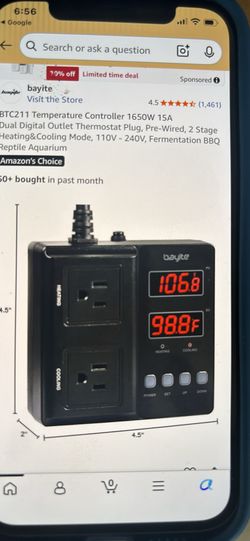 Bayite 211 Temperature 1650W 15A Dual Digital Outlet Thermostat Plug Cash Only