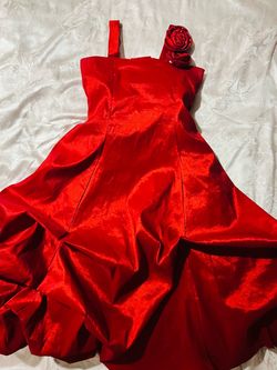 Red Satin Formal Gown with Rose Detail