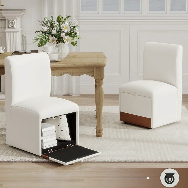 NEW ARMLESS DINING CHAIRS WITH STORAGE ON WHEELS (12 Chairs available)