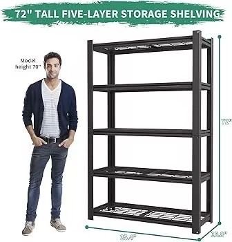 🥨5-Tier 35.43”Wx15.75”Dx72”H Adjustable Heavy Duty Shelving Metal Mesh Storage Rack (2000 Lbs Loading Capacity) - Metal Shelf Organizer for Pantry, G