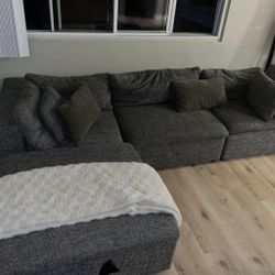 Grey Modular Sectional Sofa Couch With Ottoman 