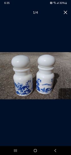 Vintage Milk Glass Apothecary Jars w/ Asian Scenes Made in Belgium *10.00 Firm for Pair* 5.5" Tall