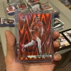 2024-25 Panini Mosaic 157 Toumani Camara Red Seismic Mosaic /299