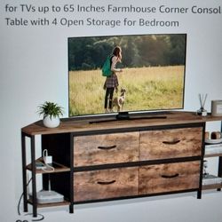 Corner TV Stand With 4 Frabric Drawers /power