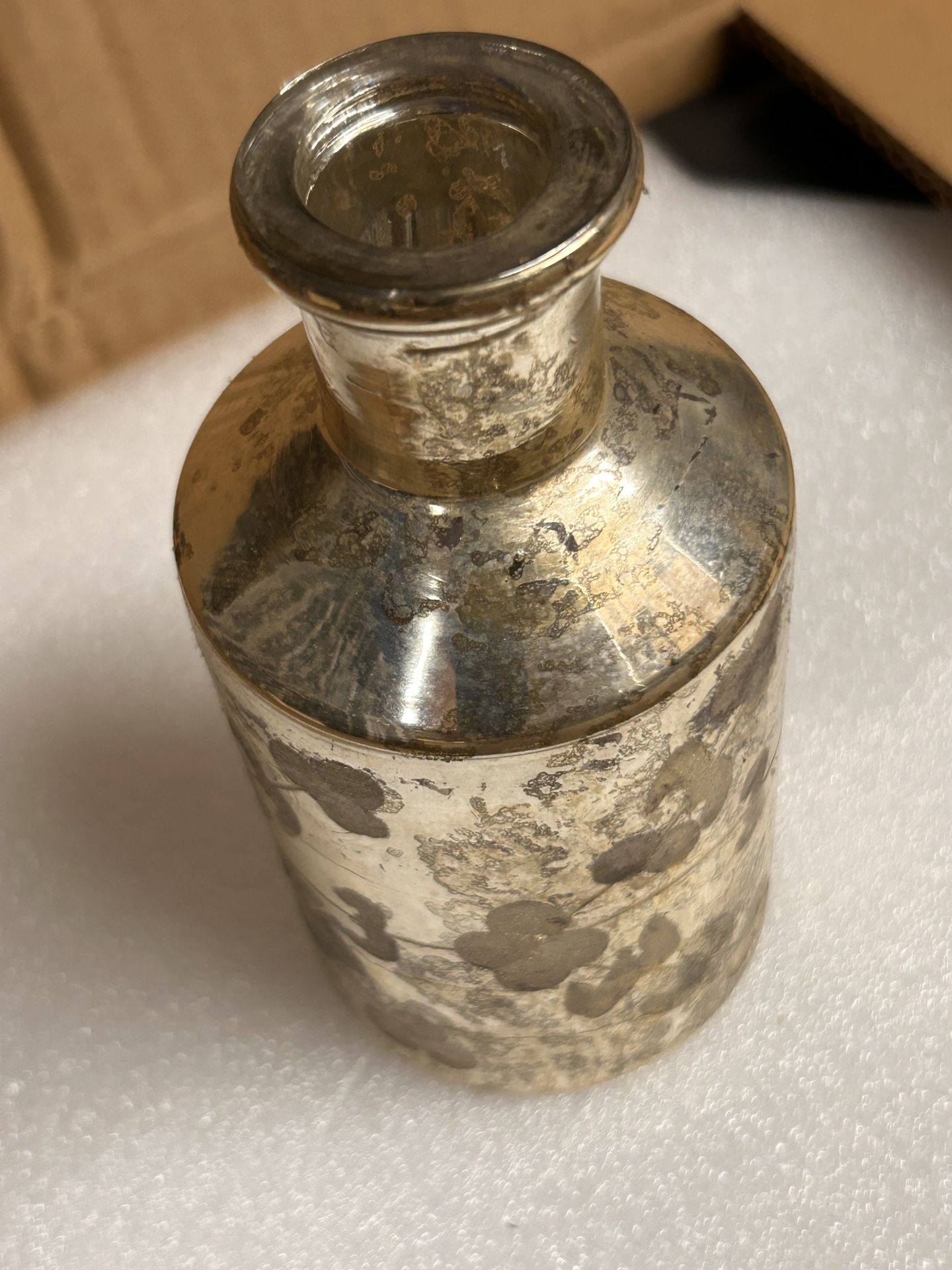 8 Bud Vases Antique Silver Color. Glass