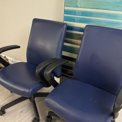 4 Navy Blue Real Leather Office Chairs