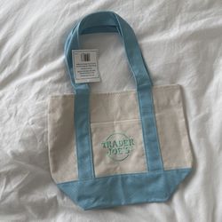 NEW Limited Edition Blue and Green Trader Joe’s Pastel Mini Tote Bag