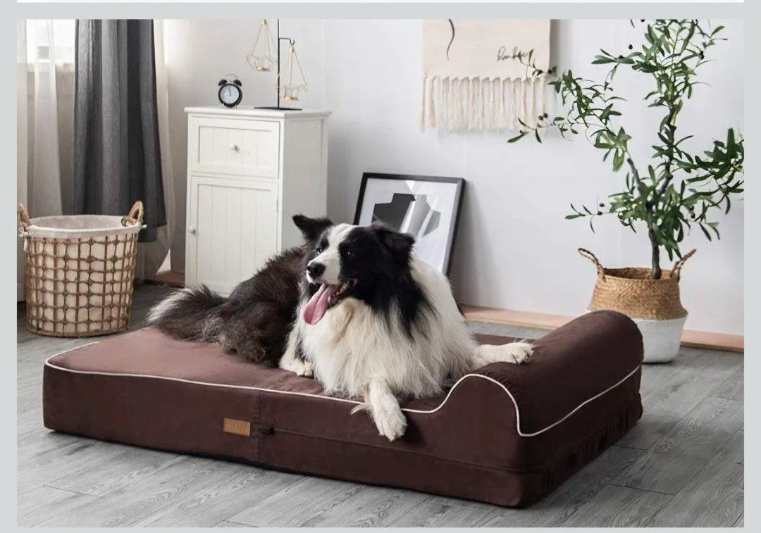 Orthopedic Memory Foam Dog Bed 7" Inch Thick Extra Large Dog Bed With Pillow Brown 50"x34"x10" Includes Waterproof Liner