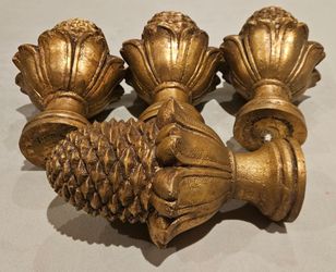 Set of 4 Gold Pinecone Curtain Rod Finials