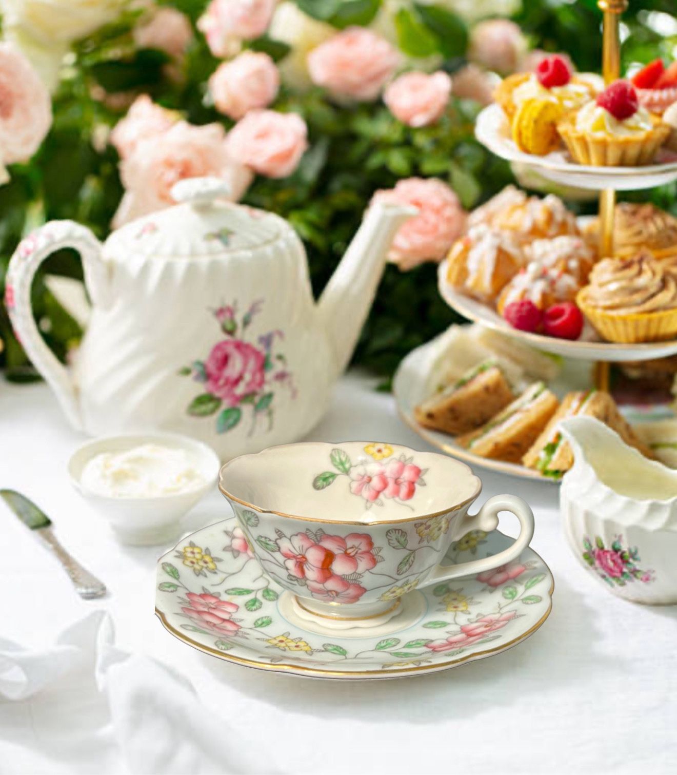 Diamond Occupied Japan 1940s Blue-Gray Floral Gilt Cup & Saucer