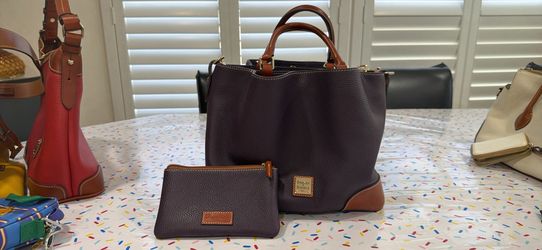 Dooney & Bourke Pebbled Leather Satchel – Purple & Tan with Matching Coin Purse/Wallet
