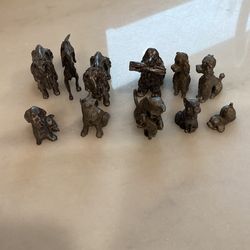 Vintage Pewter Figures Dogs And Cats
