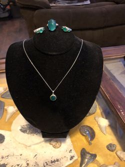 Chrysoprase Sterling silver 14k gold and diamond jewelry set