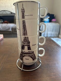 This Uniware Chic Eiffel Tower Stacking Porcelain Espresso Mug Set
