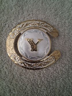 Gold & Silver Horseshoe Belt Buckle. New. $100.