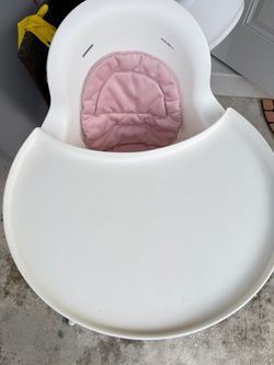 White Baby High Chair with Pink Cushion