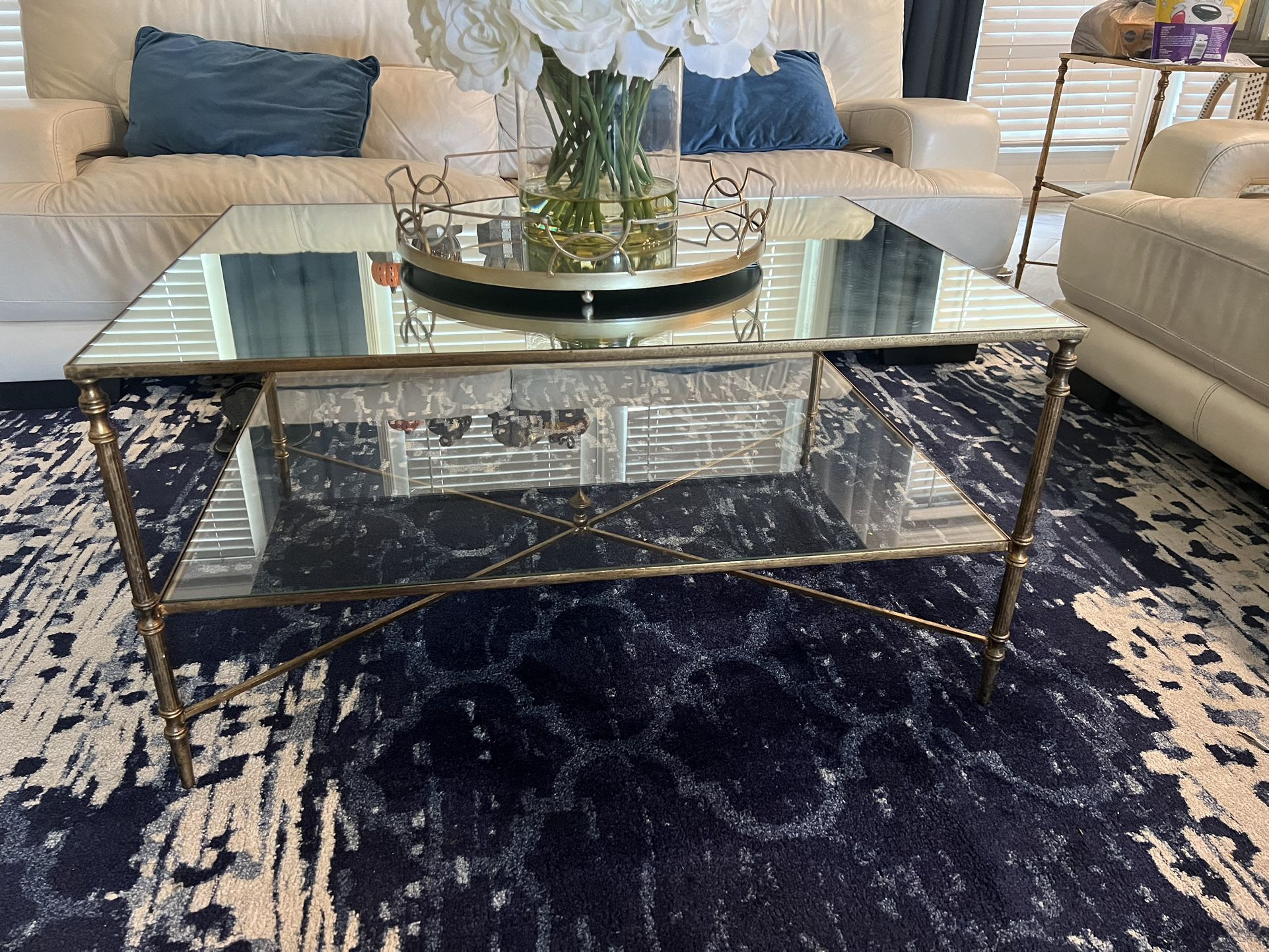 Beautiful Mirrored Glass/Gold Painted Iron Table 