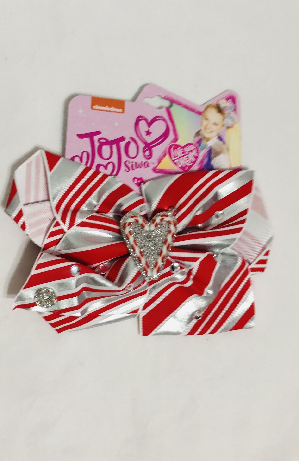 Bow for girl bright Heart Candy Can red white