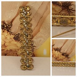#1616, Miriam Haskell RARE EARLY FAUX PEARLS BAR BROOCH (SIGNED) 2.5"IN
