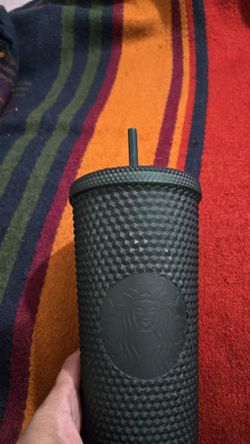 Starbucks Black Matte Diamond Green Studded Tumbler Cold Drink Cup 24 oz