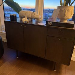 Dark Wood Sideboard Cabinet with Drawers and Doors