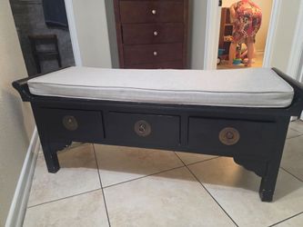 Black Wood Storage Bench with Cushion