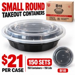 150 Small Round Takeout Containers with Lids – $21 per Case