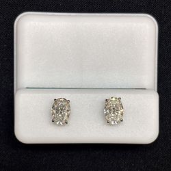 925 Sterling Silver 2.00 CTW Moissanite Oval Stud Earrings