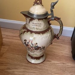 Antique 3L Mettlach German Stein with Lid – 1898 Ceramic