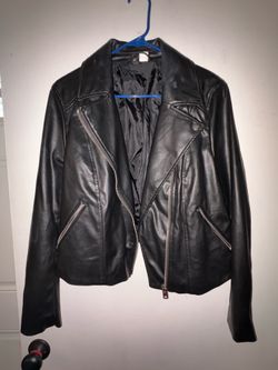H&M Divided Women’s Black Faux Leather Moto Jacket Size Large