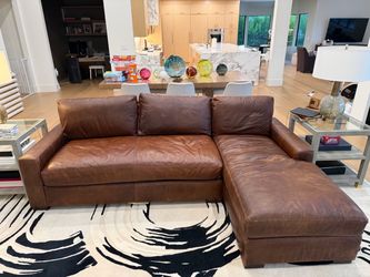 RH leather sofa with chaise