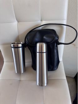 2 Stainless Steel Travel Mug & Thermos Set w/ Carry Case