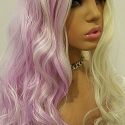 Long Pink With White Wavy Wig