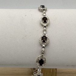 D L Signed Tennis Bracelet Smoky Quartz 10 Gemstones 925 Size 7 1/4 Weighs 13.30 Grams Great Condition!