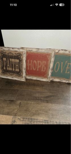 Faith Hope Love Rustic Wood Wall Signs Set of 3