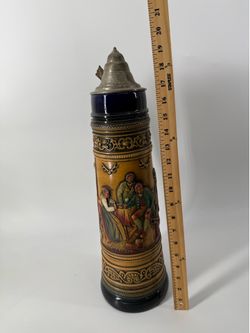 19” Vintage West German lidded beer stein made by Gerz (Gerzit)