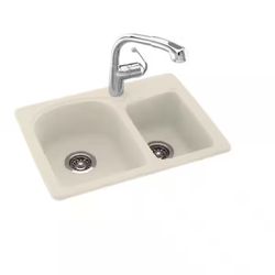 Swan Drop-In/Undermount Solid Surface 25 in. 1-Hole 60/40 Double Bowl Kitchen Sink in Bone