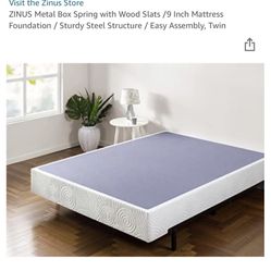 Zinnus Twin 9” Metal Box Spring With Wood Slats Foundation 
