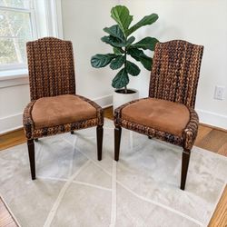 Set of 2 Seagrass Dining Chairs Cottage