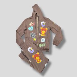 Brown Zipper Hoodie Jogger Set 