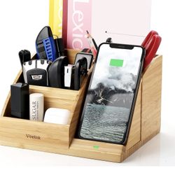 Veelink Cargador inalámbrico de bambú con organizador de madera inalámbrico iPhone SE 2020/11/Xs MAX/XR/XS/X/8/8, Samsung S20/S10/S9/S8/Note 10 (están