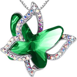 Butterfly Birthstone Crystal Necklace - Silver Tone with 18”+2” Chain - Necklace Mother’s Day Anniversary Birthday Christmas - Gifts for Women Girls D