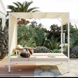 Outdoor Patio Sunbed Daybed with Cushions, Adjustable Seats
