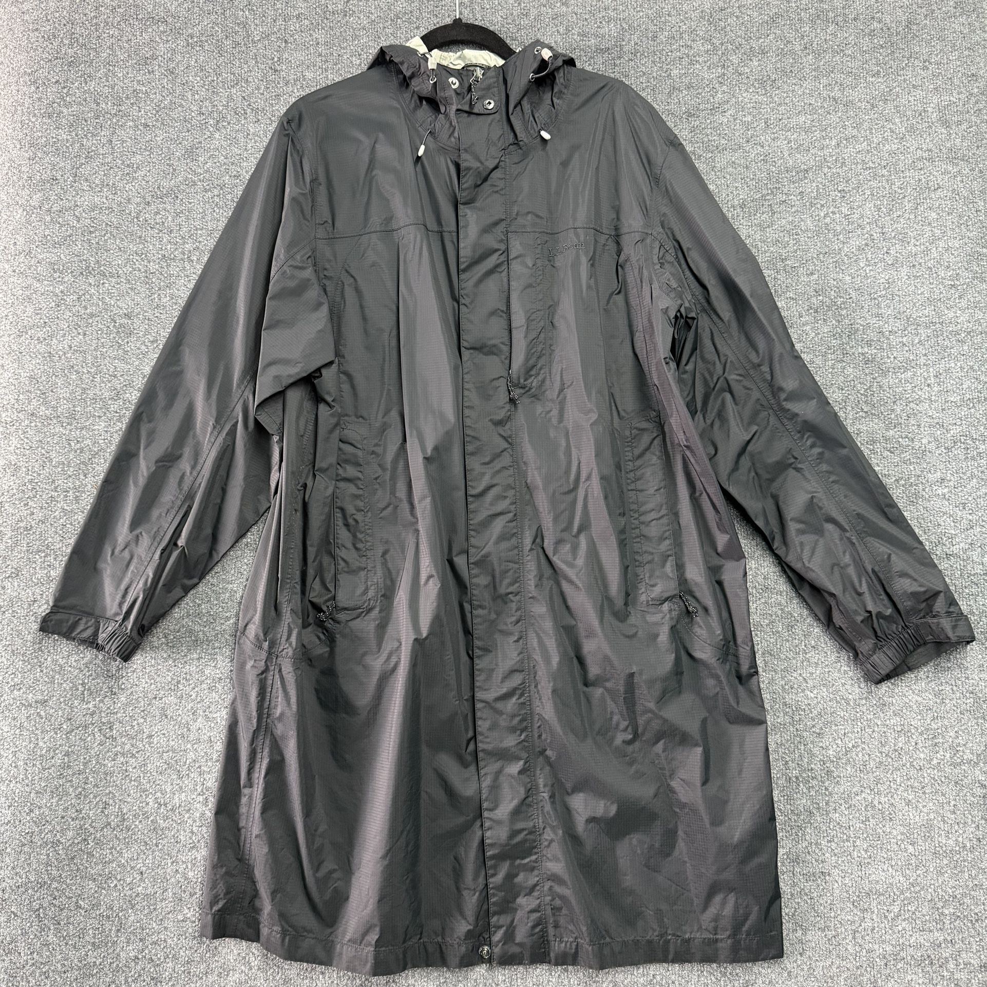 LL Bean Jacket Men’s L Black Long Trench Hooded Rain Coat Waterproof Outdoor VTG