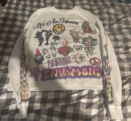 Infamous Apparel All-Over Print Graphic Waffle Thermal Long Sleeve Shirt White