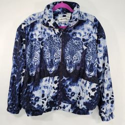 Vintage KLOZ Studio Women's Size L Cheetah Animal Print Windbreaker Track Jacket