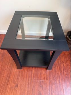Modern Black Glass Top Nightstand / End Table